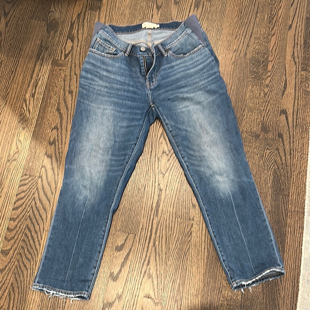 Hatch maternity Blue Ankle Cropped Jeans with Vintage Distress